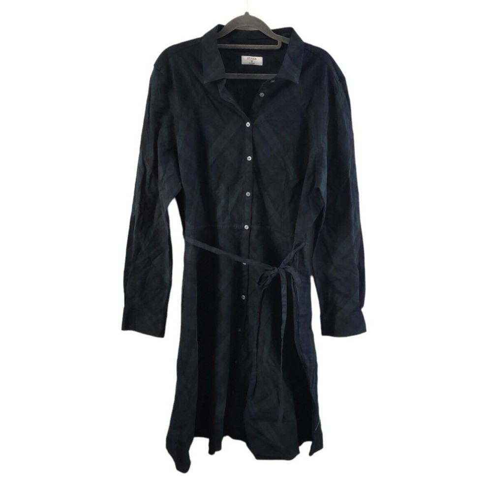 Untuckit Holly Shirt Dress Plaid Womens 18 Belted Dark Academia Green Navy
